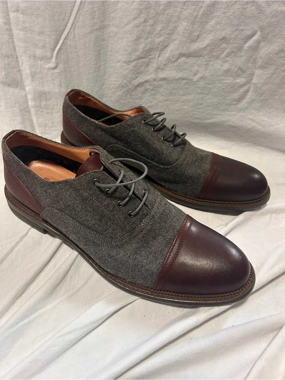 Vintage Foundry Co. Men's Two-Tone Gray and Burgundy Cap-Toe Oxfords